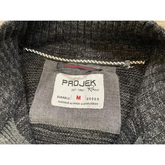 Projek Raw Men's Sweater Full Zip Gray Black Knit Pockets Ribbed Size M - Picture 4 of 10